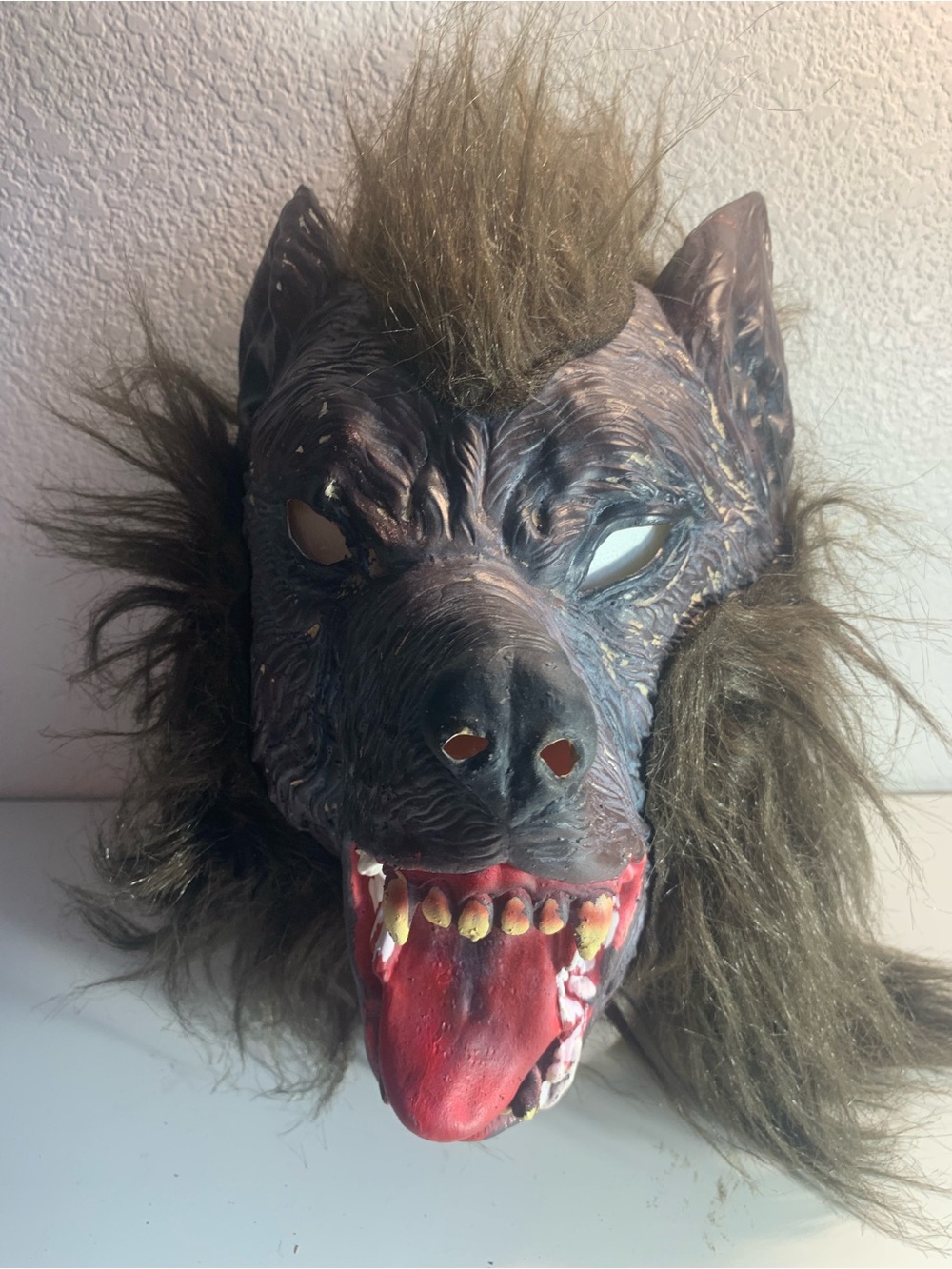 Realistic Brown Werewolf Dog Toy Mask with Red Tongue